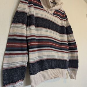 Sun + Stone Men's Blanket Stripe Shawl-Collar V-neck Sweater Cotton Indie Retro